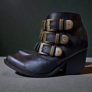 Jeffery Campbell Tripoli Buckle Boots Womens Black Steampunk Distressed Sz 7